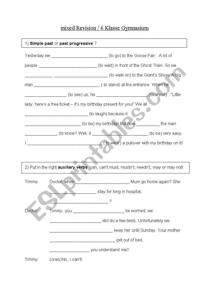 mixed Revision _auxiliaries_ will vs_ going to_ simple past vs progressive