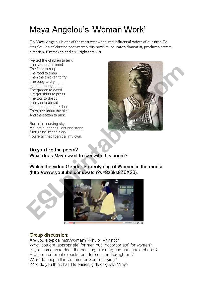 Maya Angelou Poem worksheet