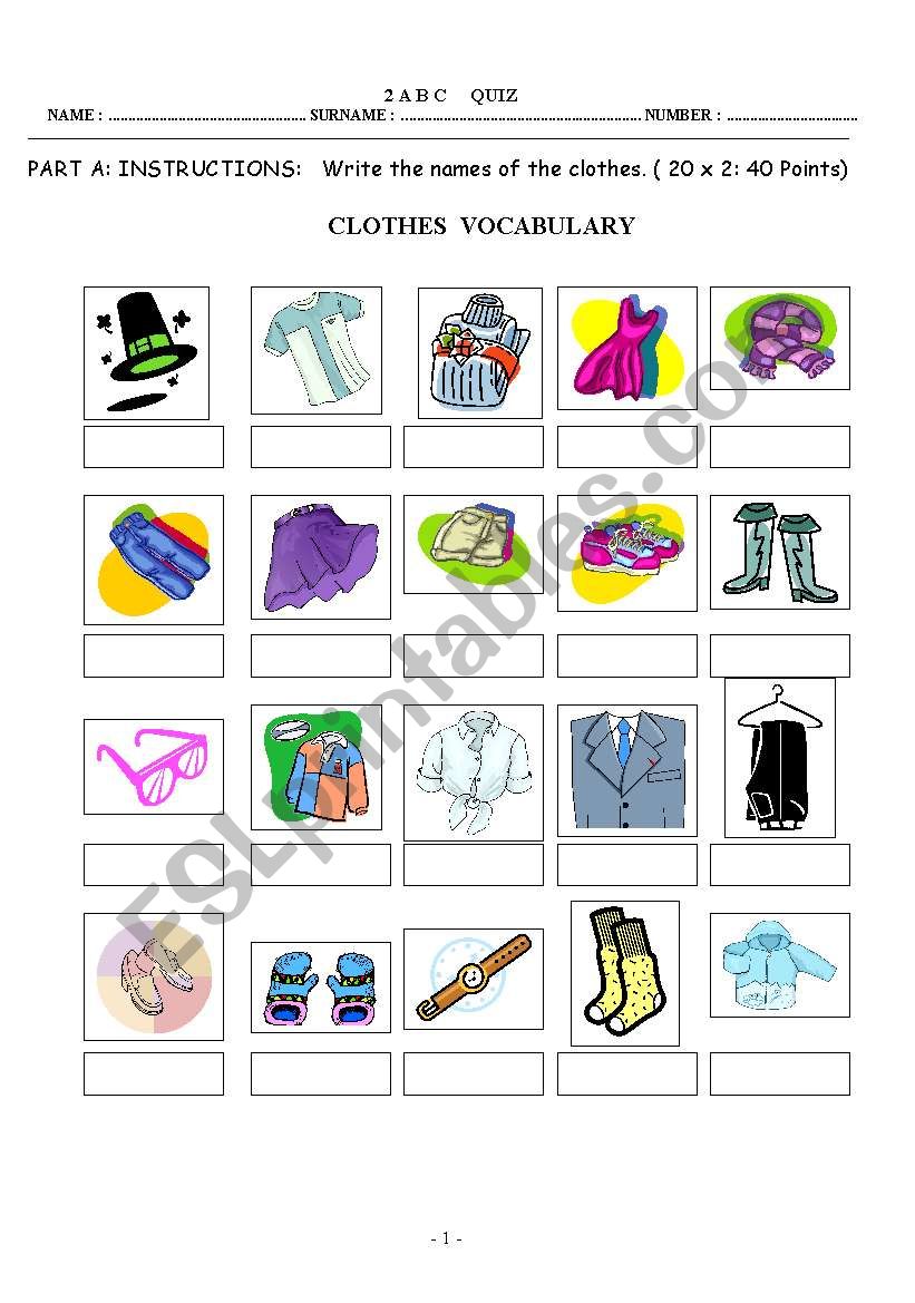 Clothes and describing people quiz/ exam/ worksheet, fully editable. 