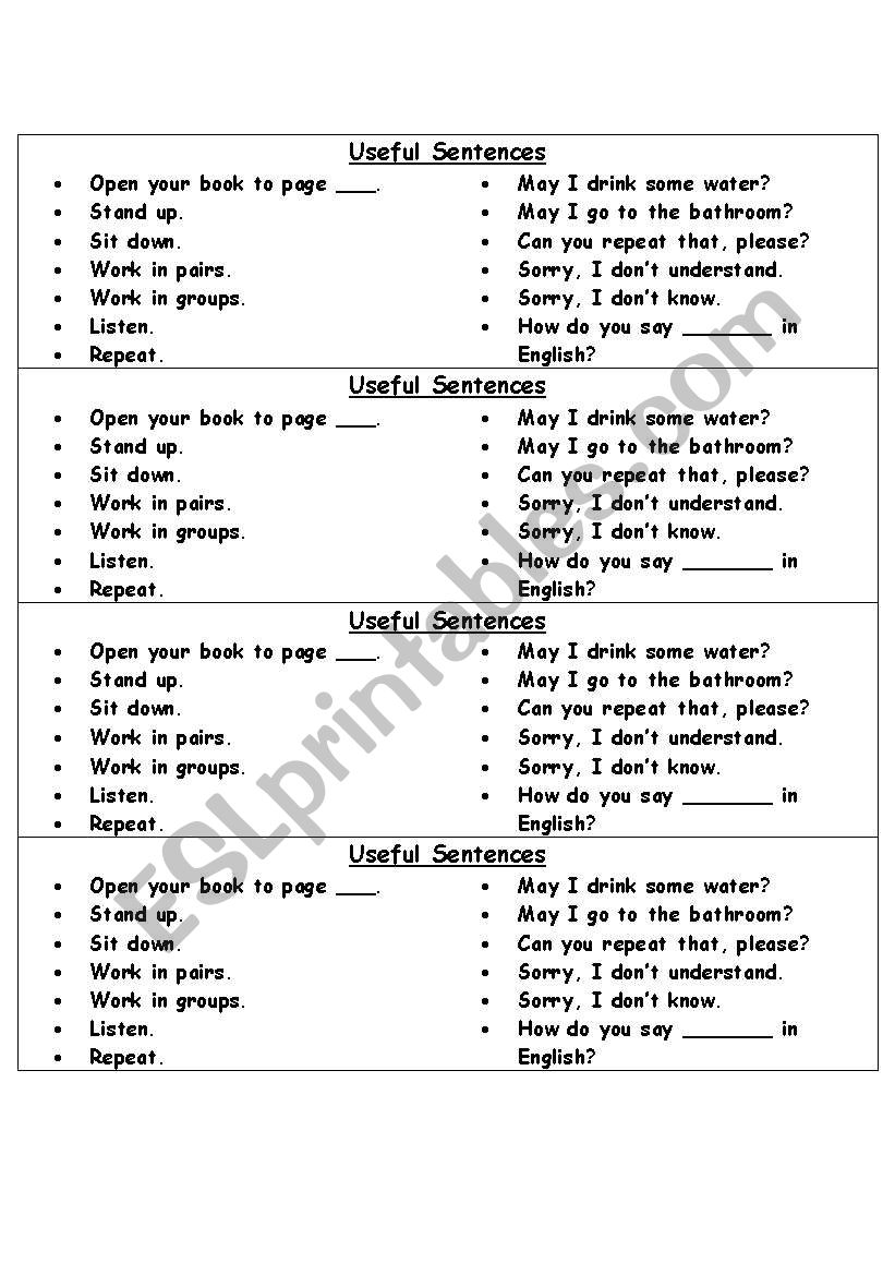 Useful Sentences for the Classroom!