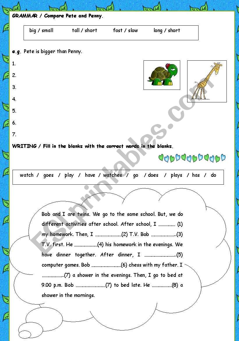 Grammar and Writing worksheet