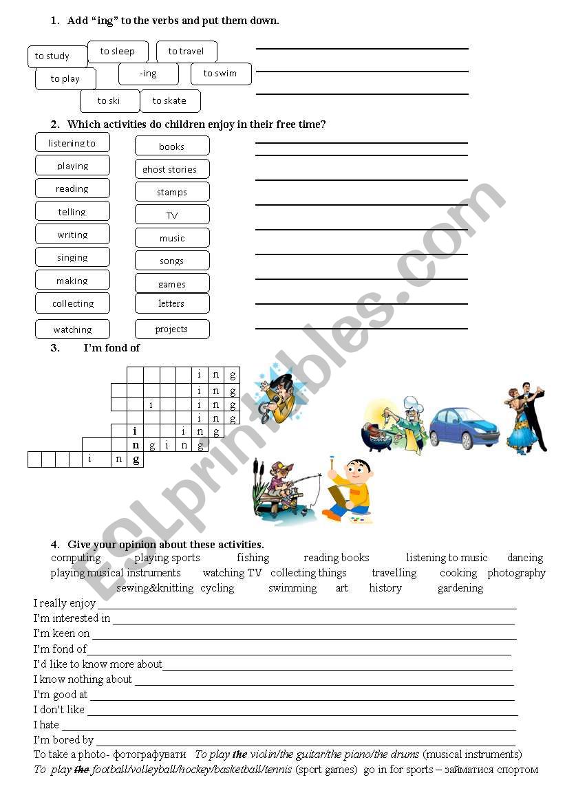 hobbies worksheet