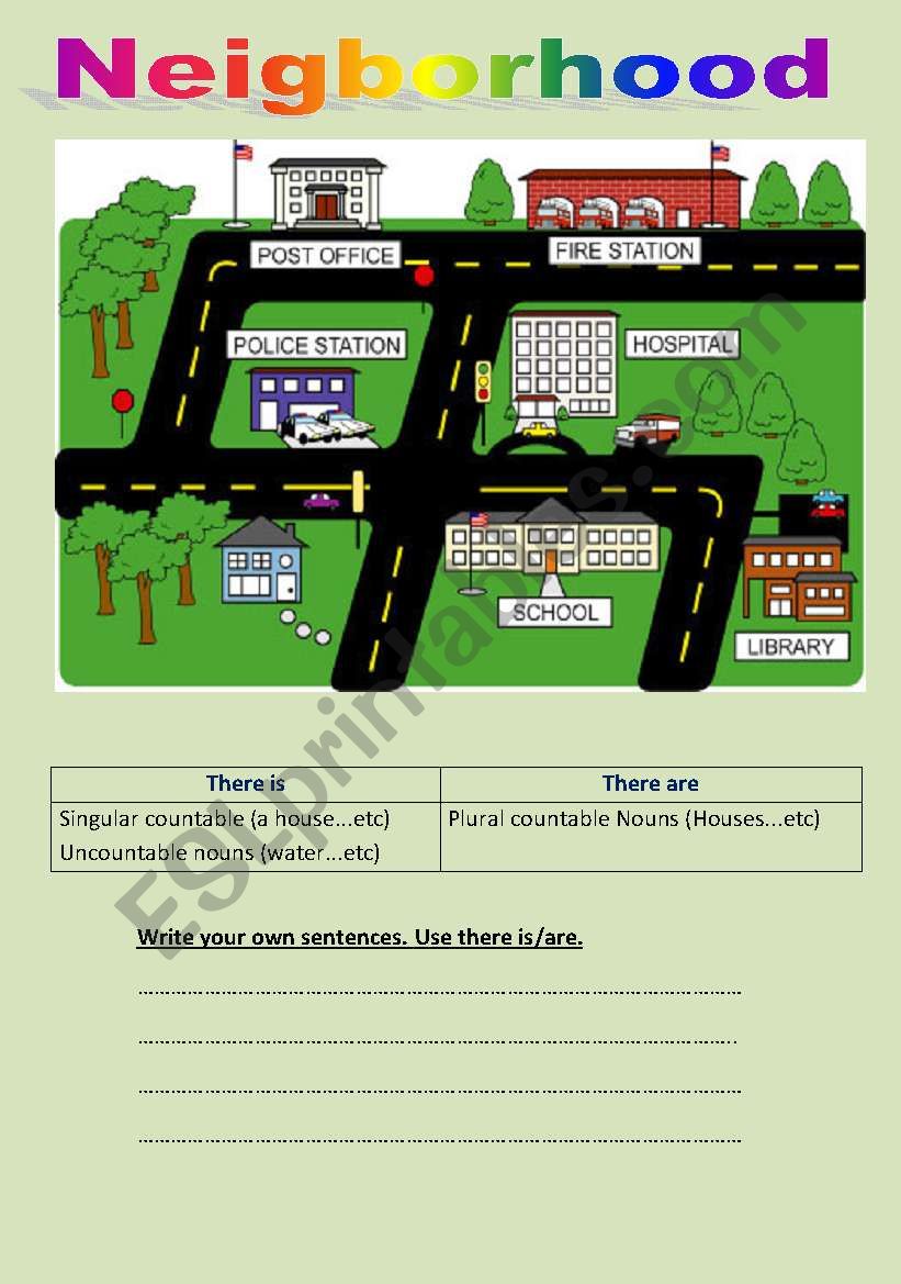 Neighborhoods There is/are worksheet