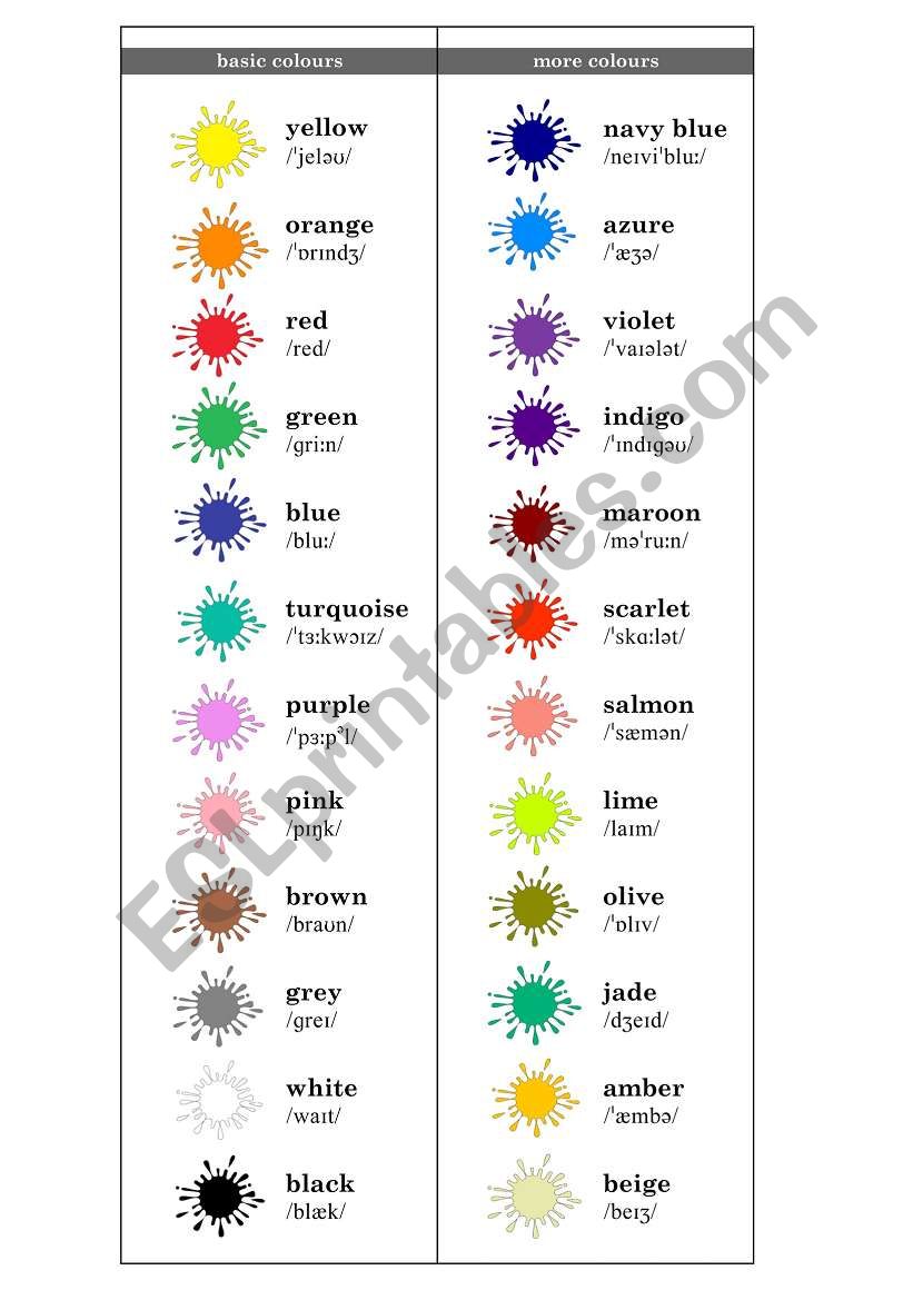 COLOURS (bookmark) worksheet