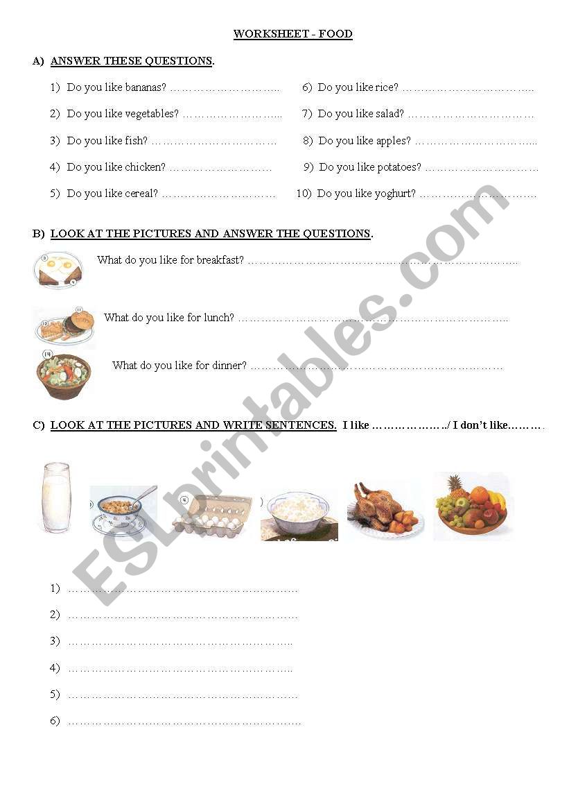 Food worksheet