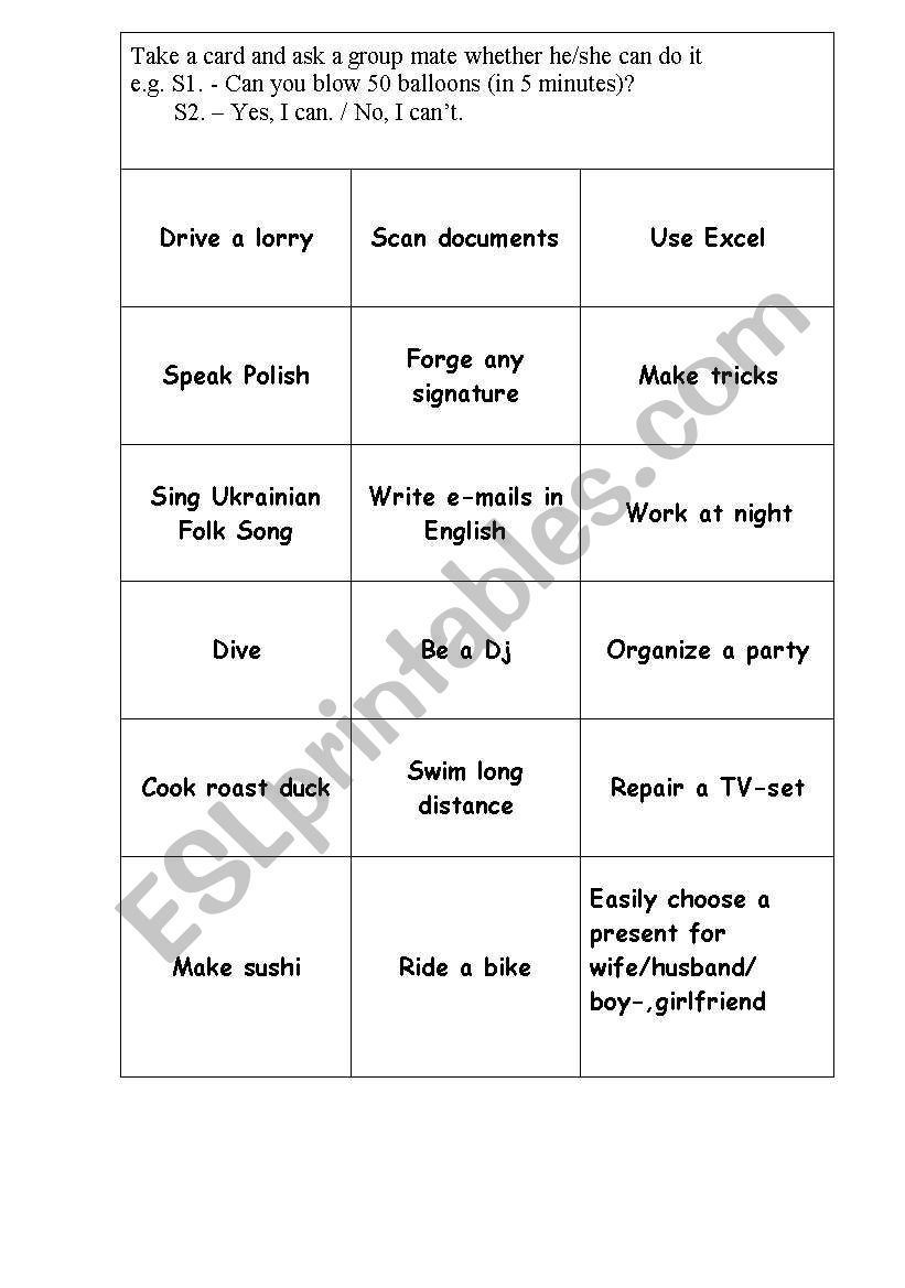 can/cant  (could/couldnt) worksheet