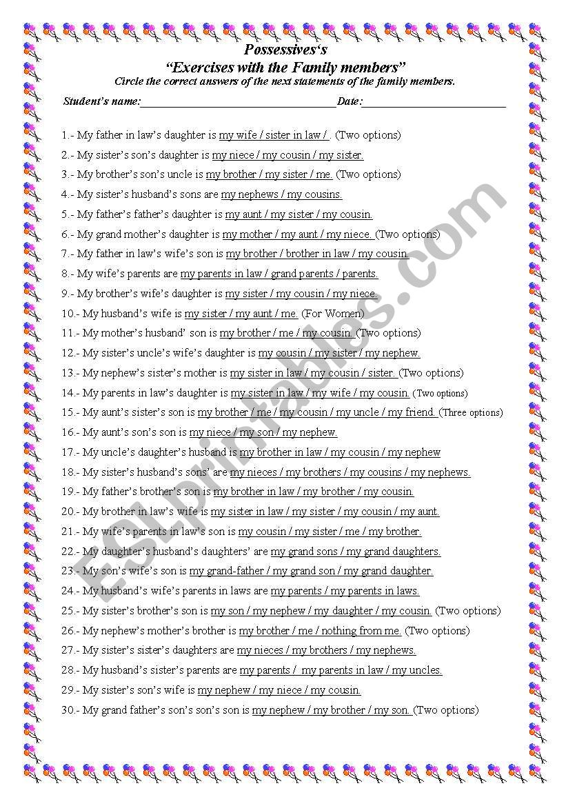 Possessives with s worksheet