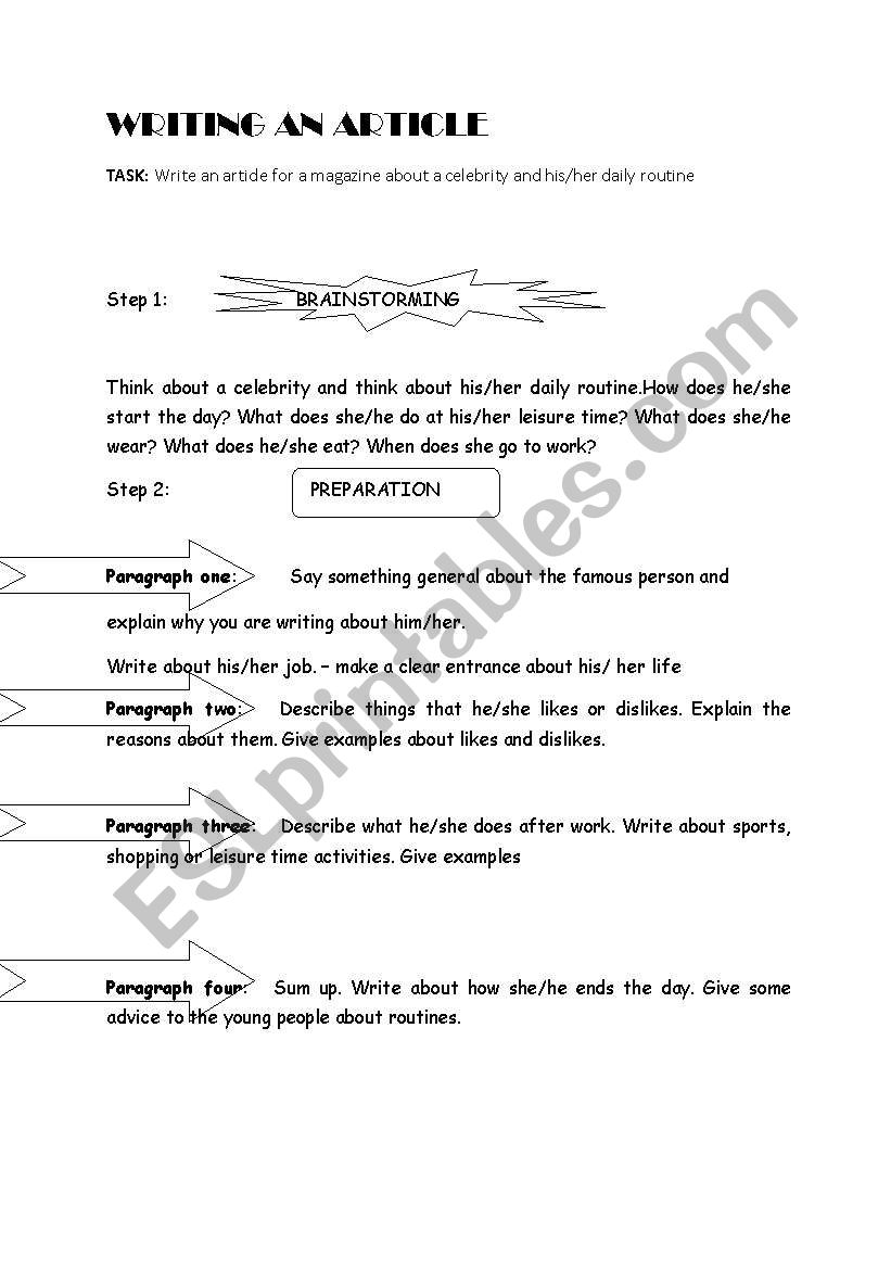 article writing worksheet