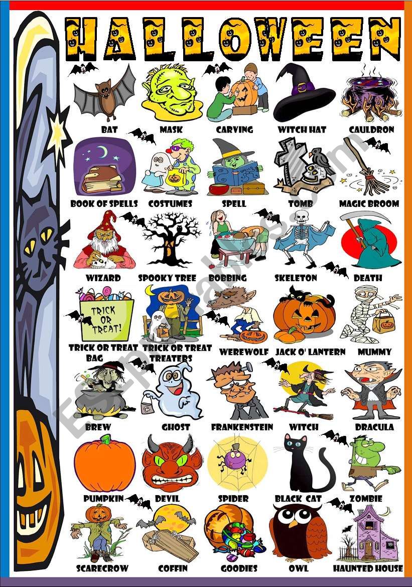 HALLOWEEN- PICTURE DICTIONARY (B&W VERSION INCLUDED)