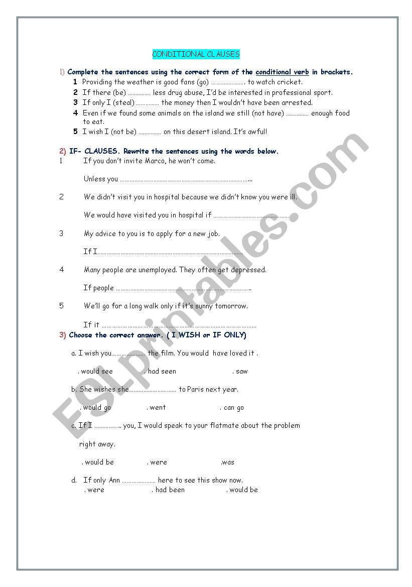 Conditional clauses worksheet