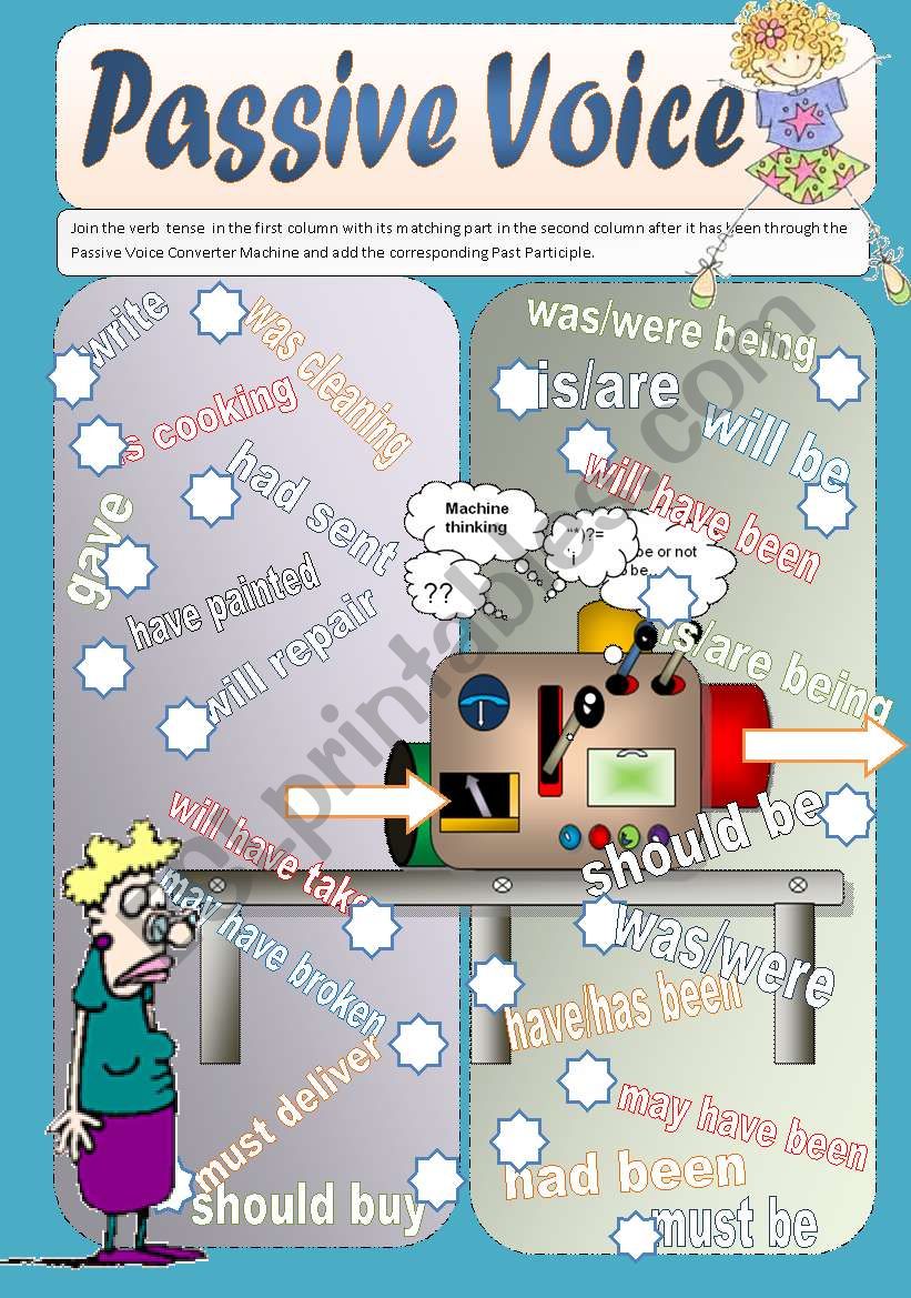 Passive Voice Practice WS 1 -Fully editable (four exercises 3 pages with key)