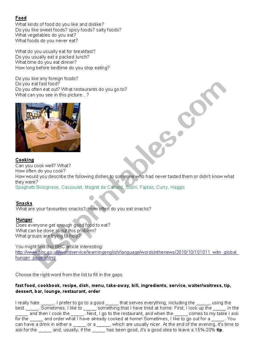 Food & Dining worksheet