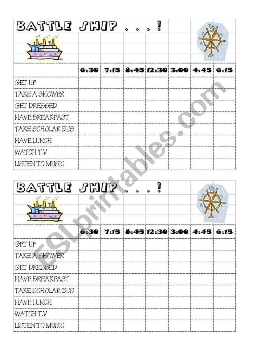 Battleship time worksheet