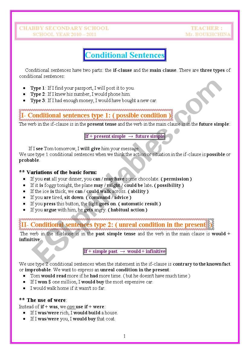 CONDITIONAL SENTENCES worksheet