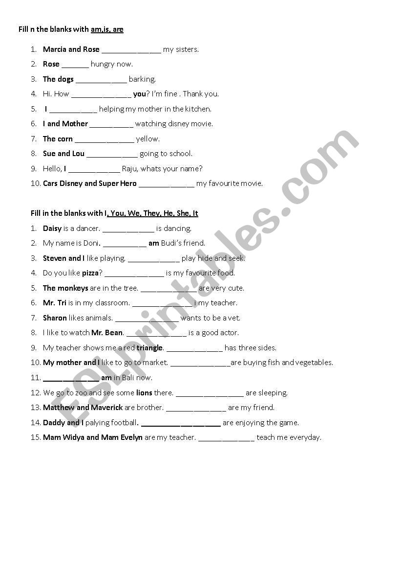 worksheet is am are esl worksheet by camelia chandra