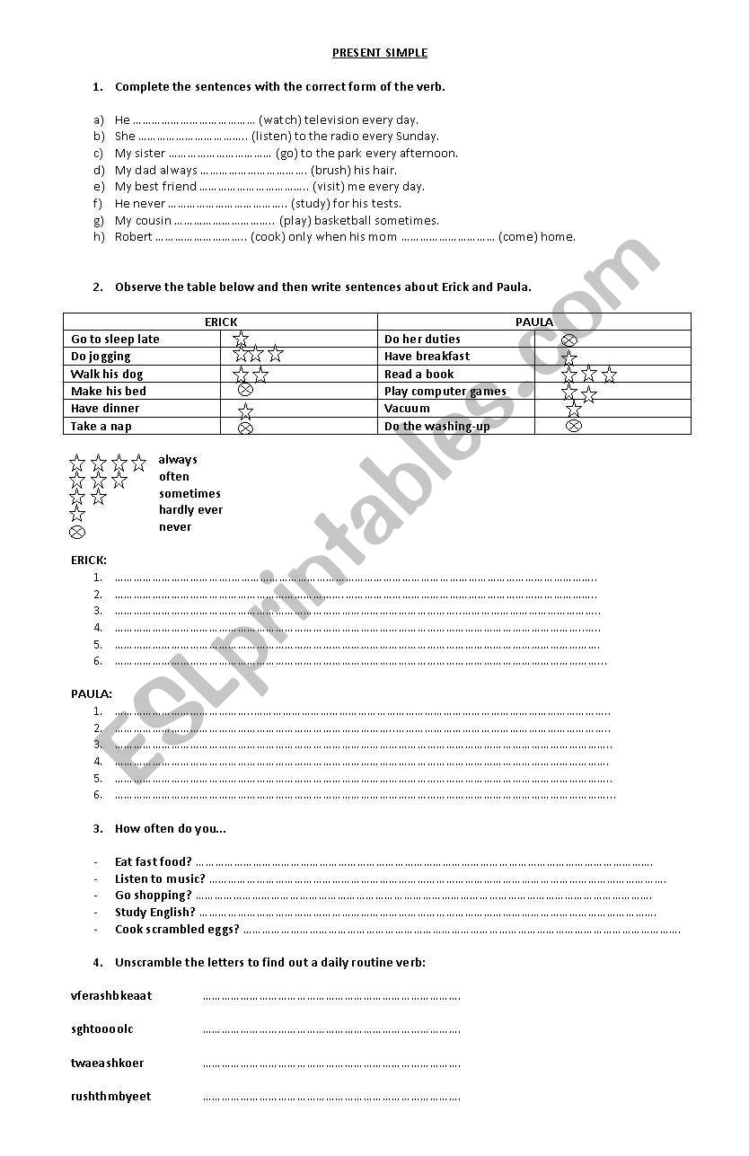 Daily Routine worksheet