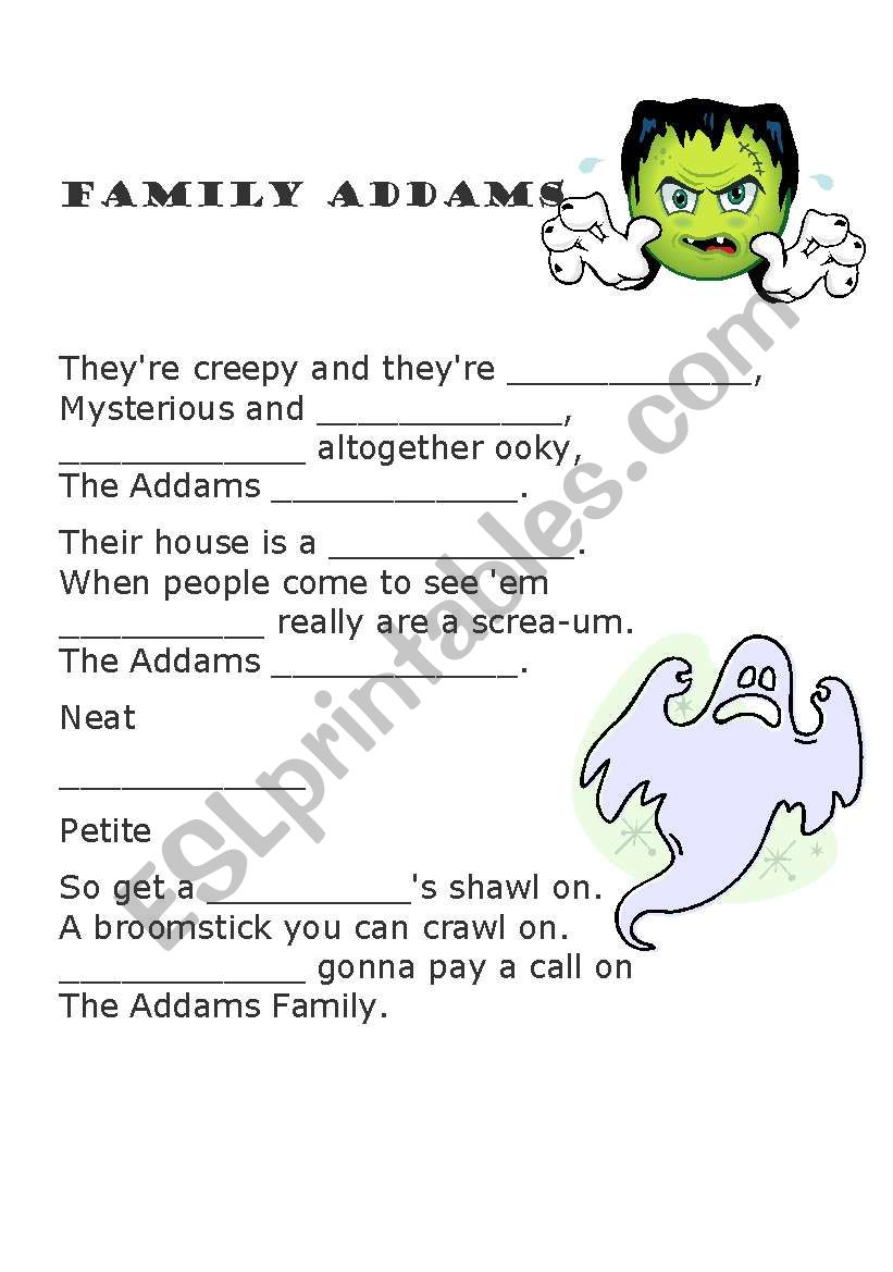 Music- Addams Family worksheet