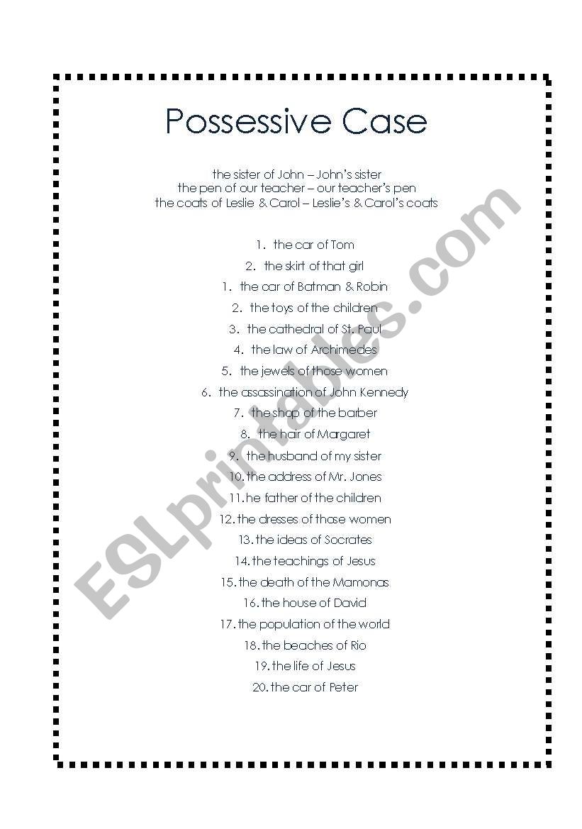 Possesive Case worksheet