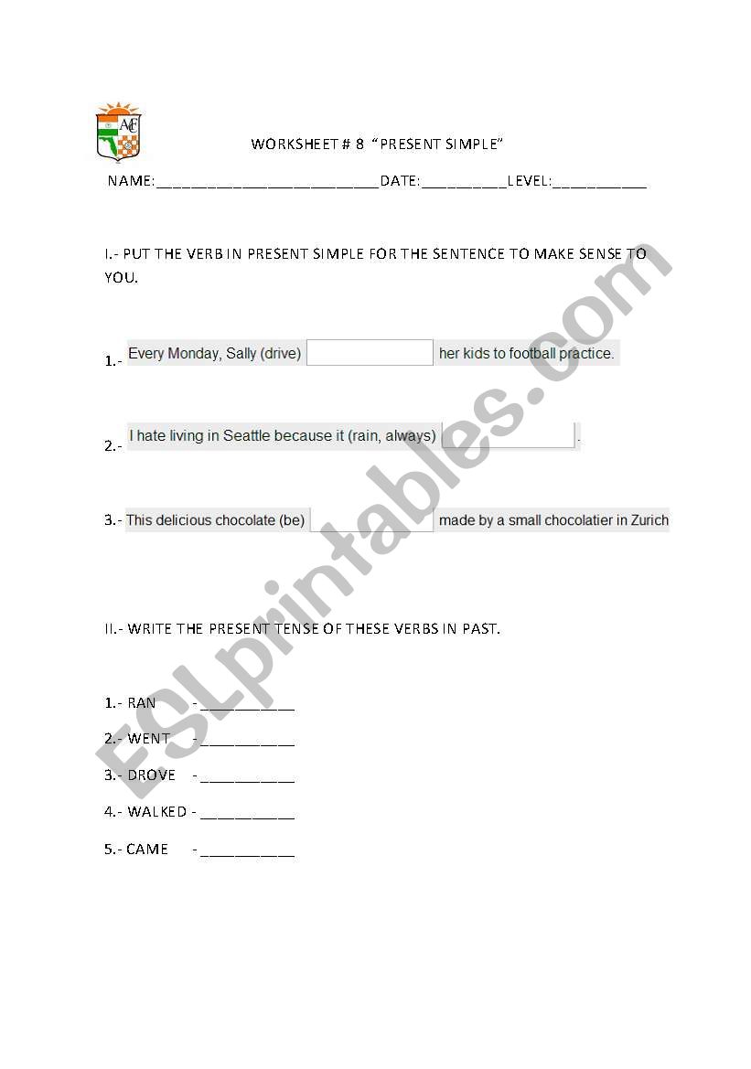 Present simple practice worksheet