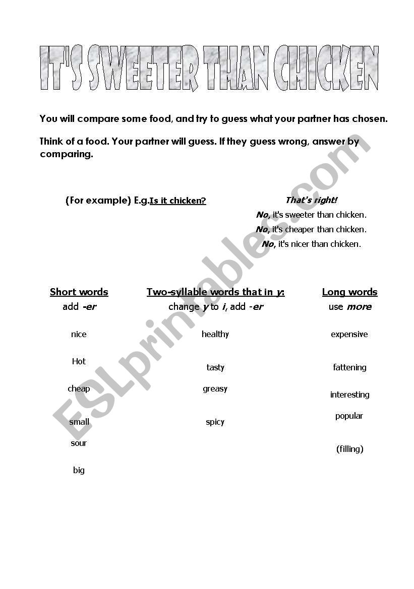 Using comparatives with food worksheet