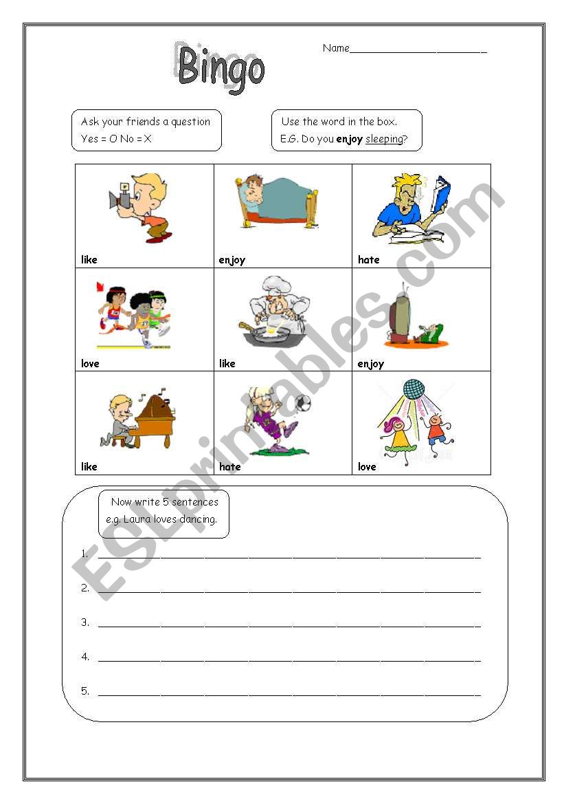 Ask me Bingo worksheet