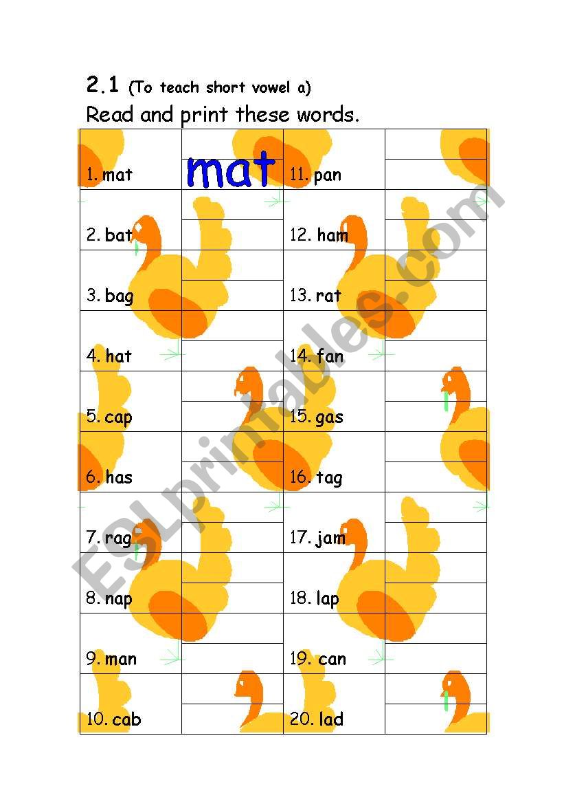 short vowel a worksheet