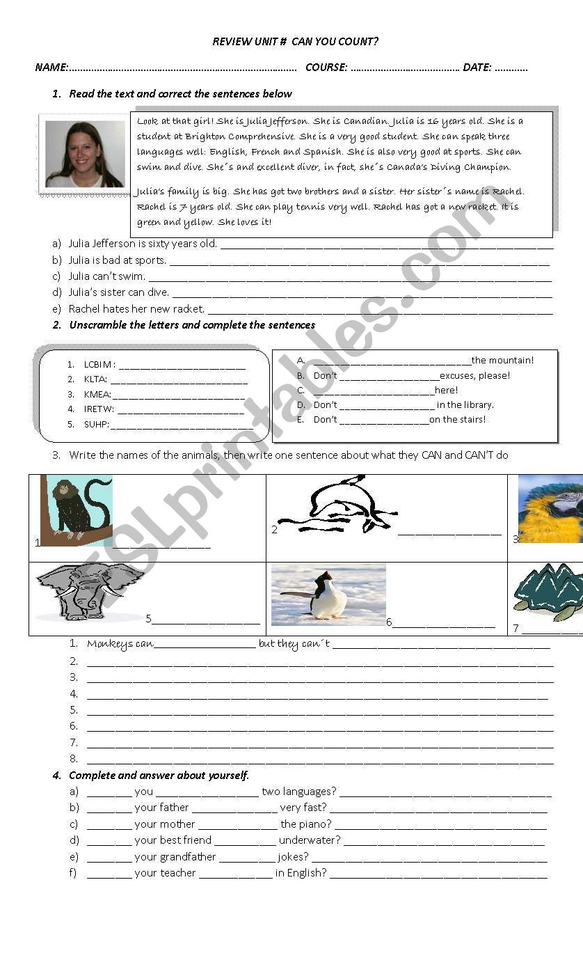 Can for abilities worksheet