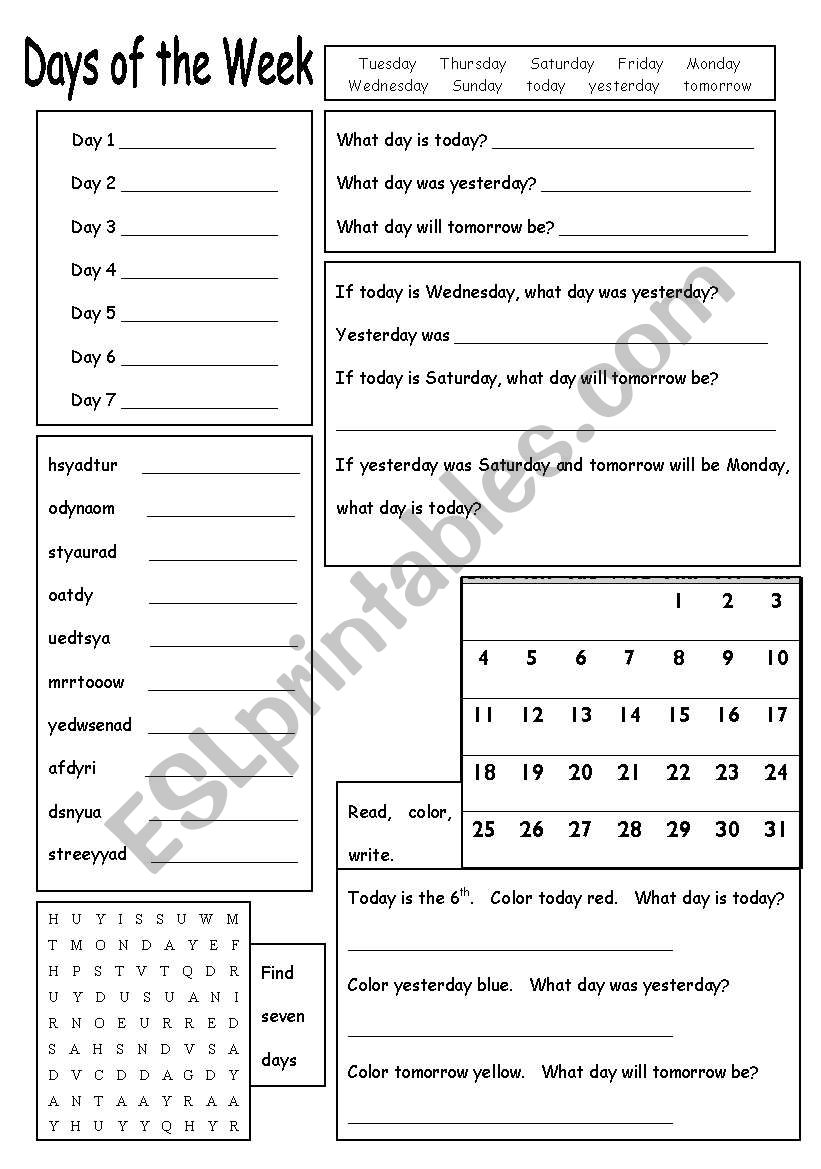 Days of the Week Practice Sheet