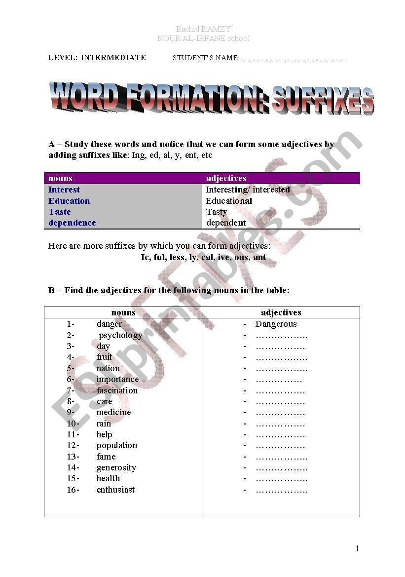 WORD FORMATION: SUFFIXES worksheet