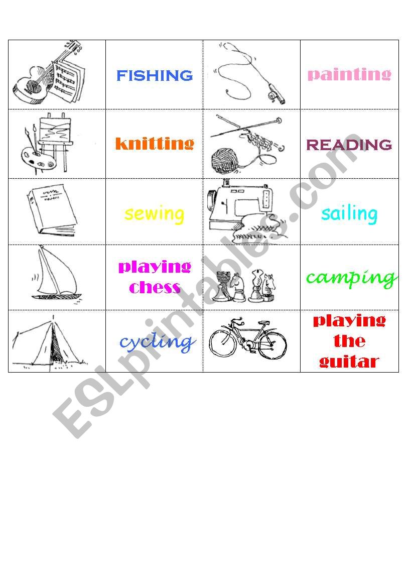 Hobbies Domino worksheet