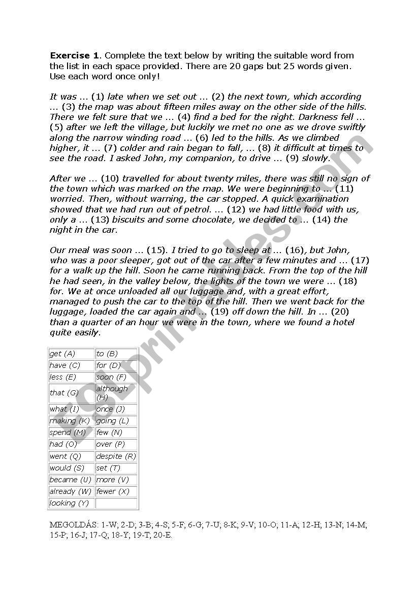 Fill-in exercise worksheet