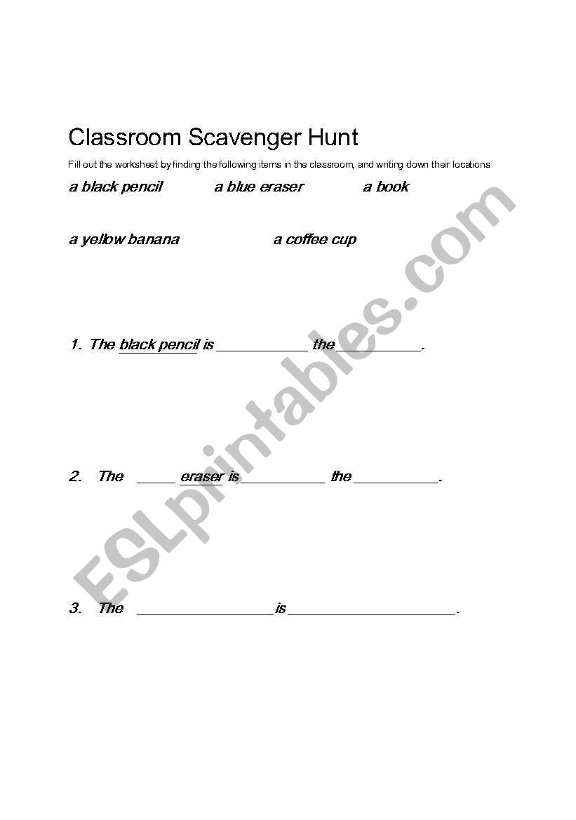 Classroom Scavenger hunt (using prepositions)