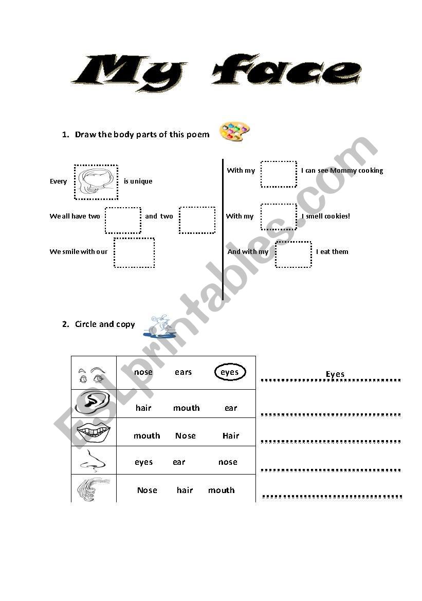 My face worksheet