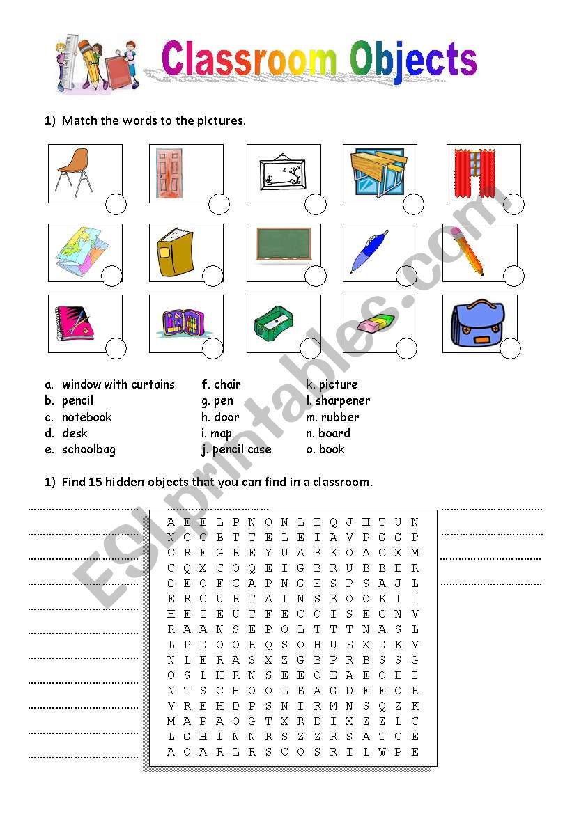 Classroom Objects worksheet