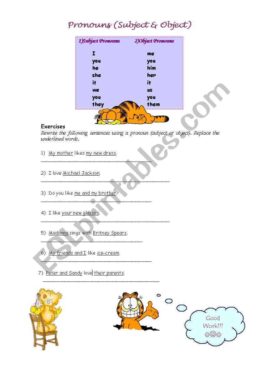 pronouns (subject&object) worksheet