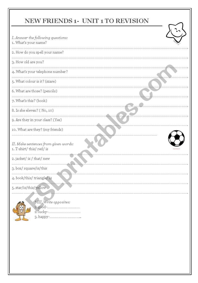 NEW FRIENDS 1 vol 2 worksheet