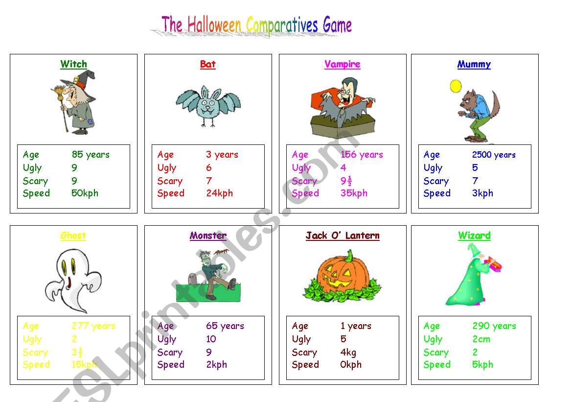 Halloween Comparatives Game worksheet