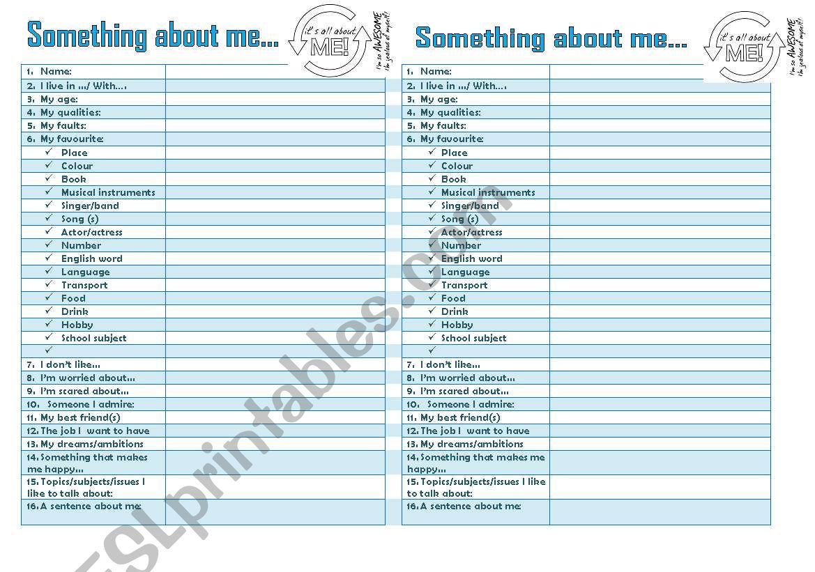 something about me worksheet