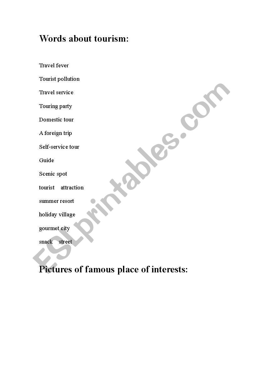 tourism worksheet