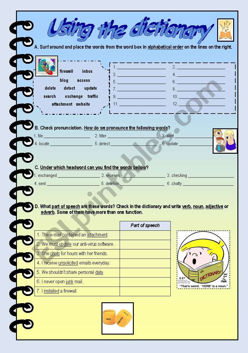 Using a dicitionary worksheet