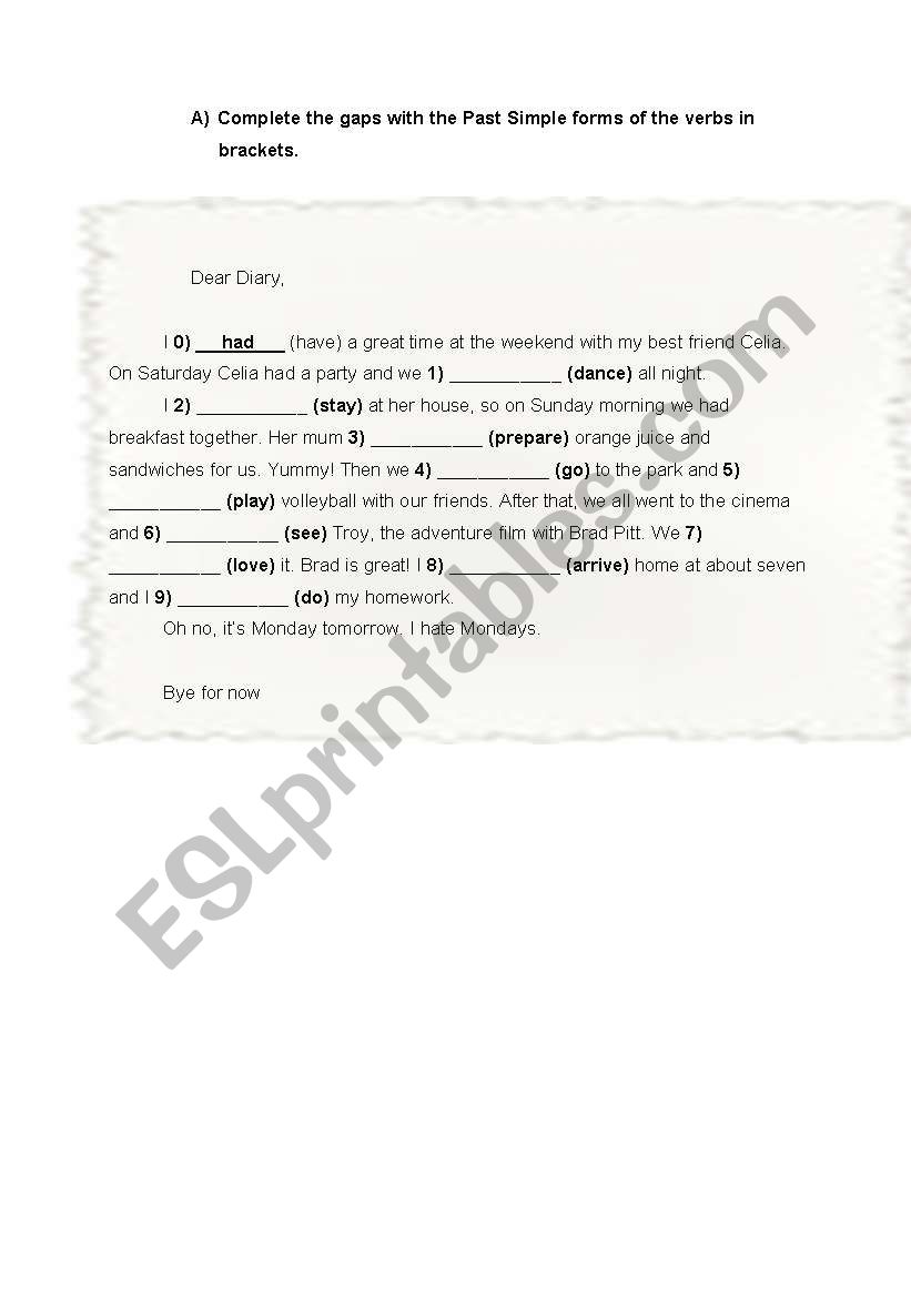 Simple Past Tense worksheet