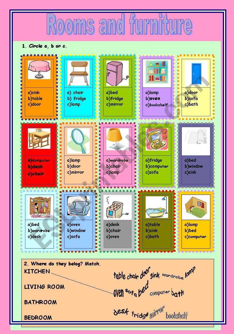 Rooms and furniture worksheet