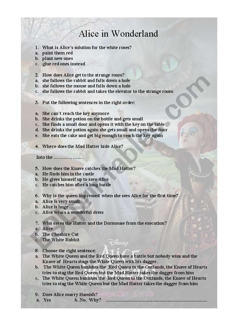 Alice in Wonderland worksheet