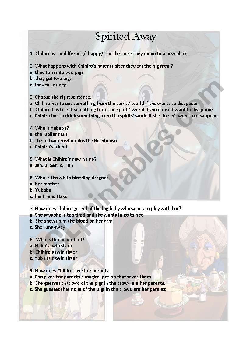 Spirited Away worksheet