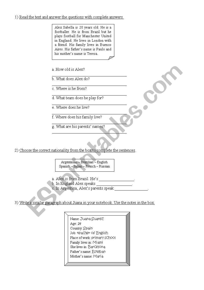 Nationalities worksheet