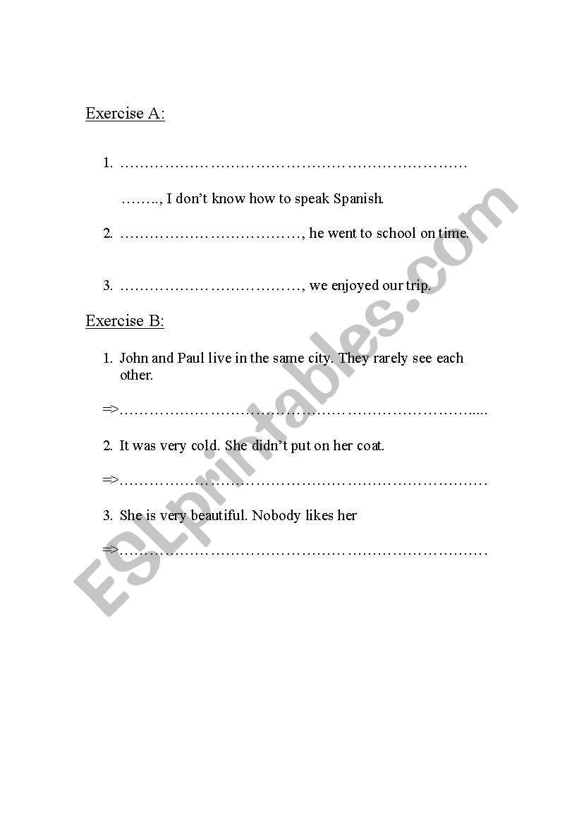 Exercise Grammar Although worksheet