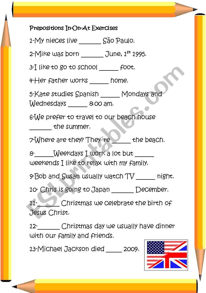 Prepositions In-On-At Exercises