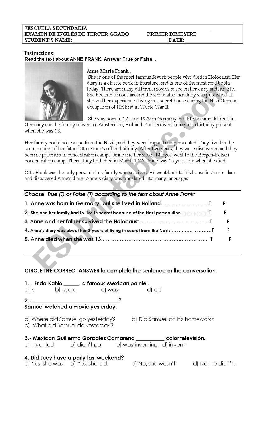 biographies past tense worksheet