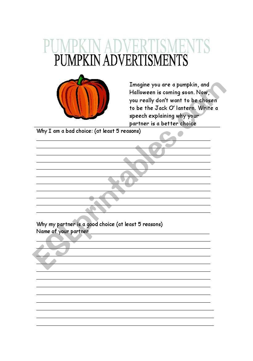 Pumpkin advertisments worksheet
