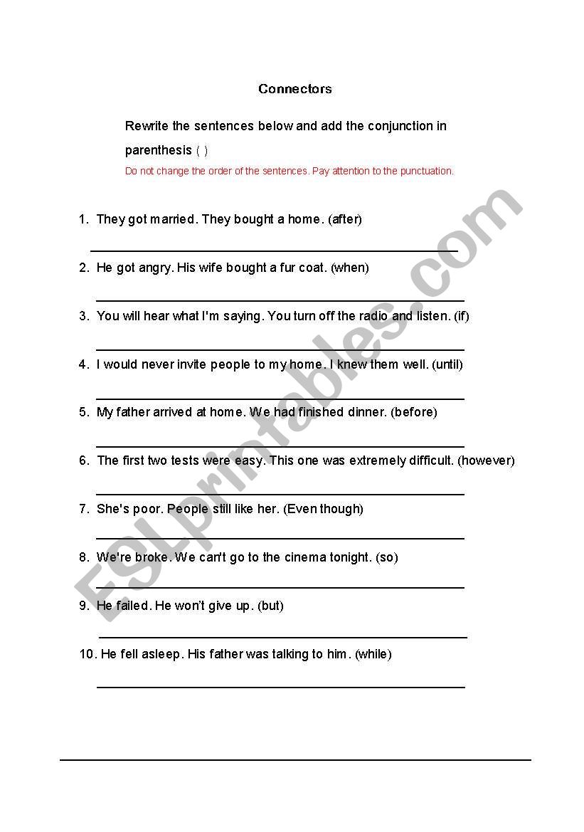 Training Conjunctions worksheet